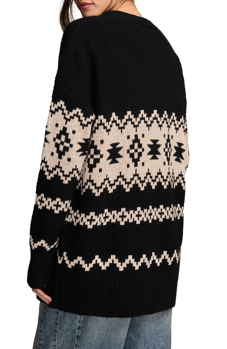 Lucky Brand Jacquard Cotton Cardigan, Alternate, color, Black