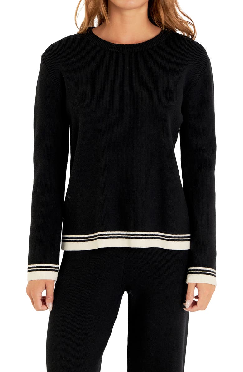 English Factory Contrast Stripe Crewneck Sweater, Alternate, color, Black/ Ivory