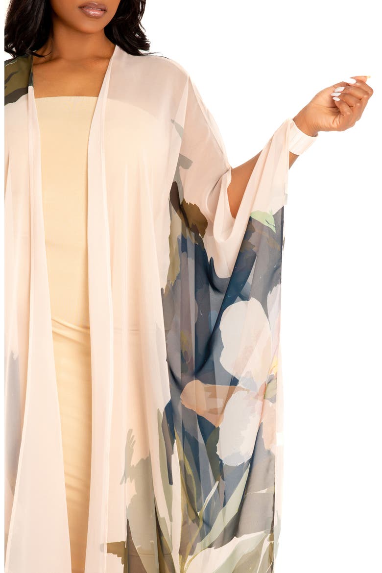 Floral Robe with Wristband, Alternate, color, BEIGE MULTI