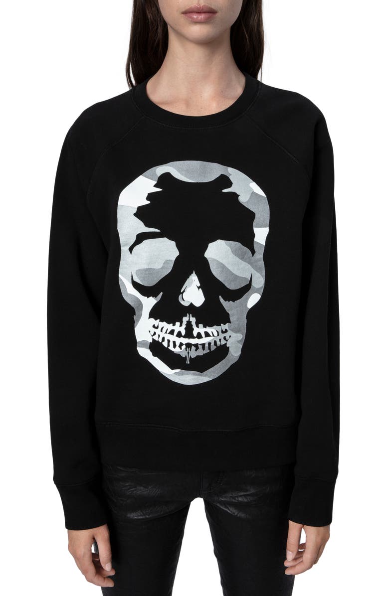 Zadig & Voltaire Camo Skull Cotton Graphic Sweatshirt, Main, color,