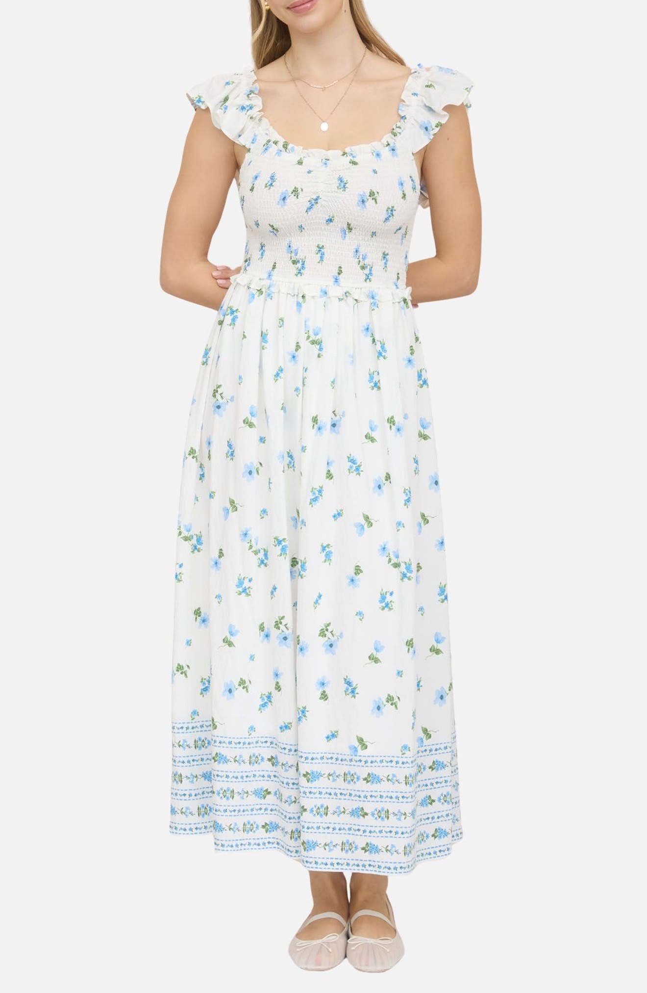 Blu Pepper Floral Ruffle Fit & Flare Midi Dress