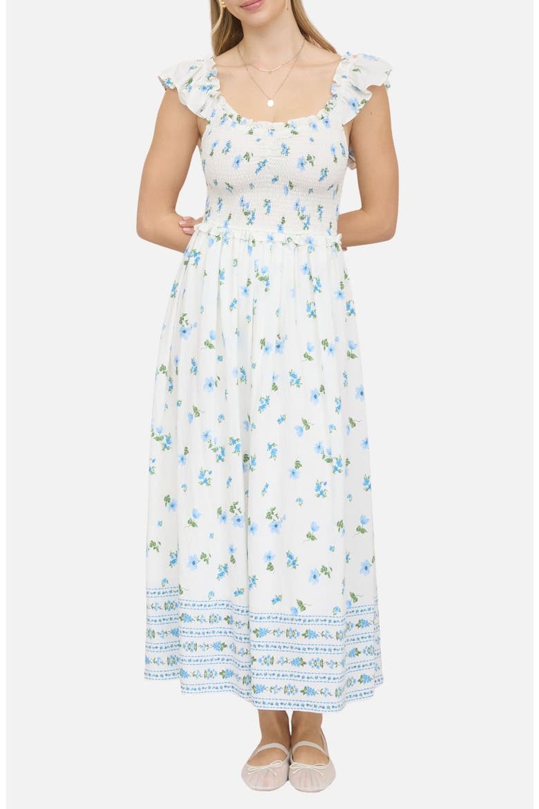 Floral Ruffle Fit & Flare Midi Dress, Main, color, BLUE MULTI