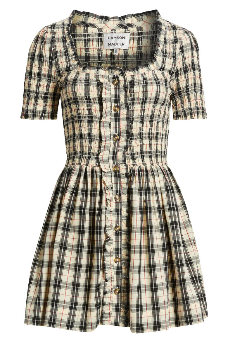 Mansi Check Organic Cotton Minidress, Alternate, color, BUTTER