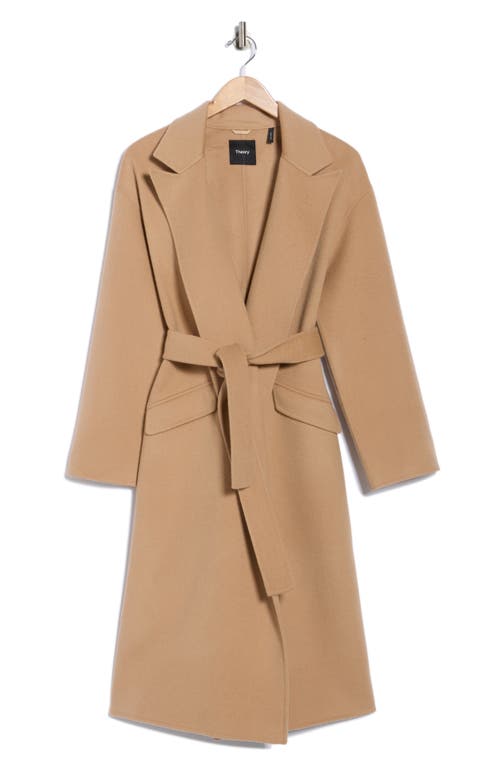 Theory Wool Blend Robe Coat In Brown