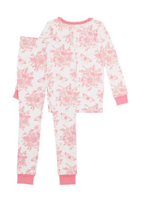 Shop Rufflebutts Softsnooze Girls Ruffle Long Sleeve Pajama Set In Pink Butterfly Garden Toile