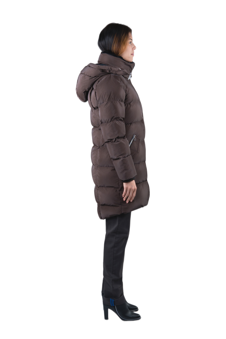 Women's Penguin Long Length Quilted Coat, Alternate, color, MOCHA DIAMOND