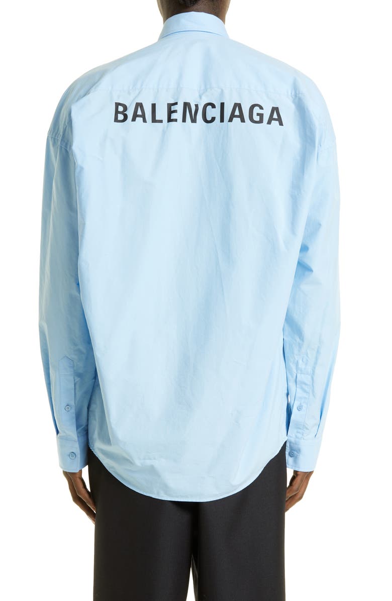 Balenciaga Logo Back Oversize Button-Up Shirt, Alternate, color, 