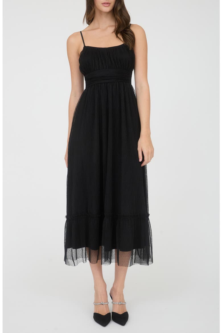 Empire Waist Mesh Midi Dress, Main, color, BLACK