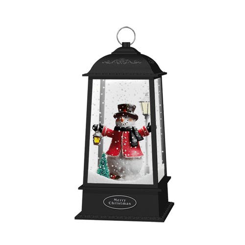 Northlight Lighted Snowman Christmas Lantern With Falling Snow In Black