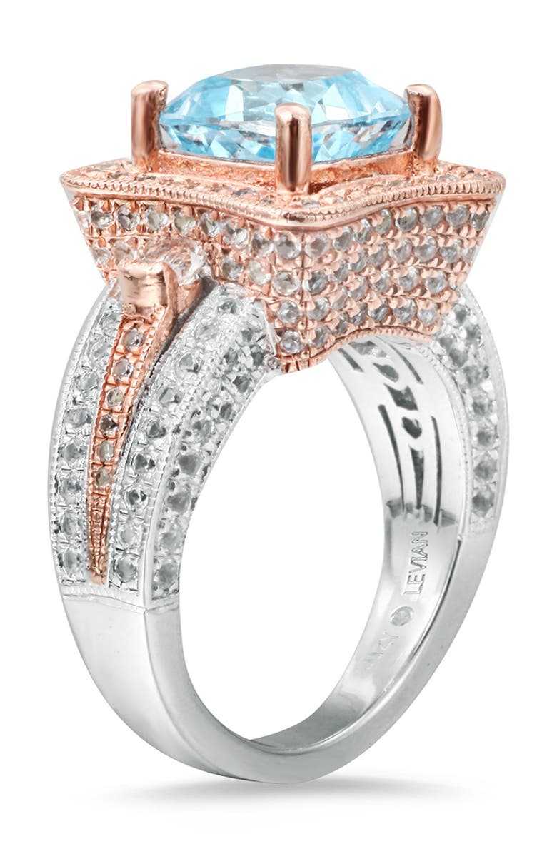 SUZY LEVIAN Two-Tone Sterling Silver Round Blue Topaz Ring, Alternate, color,