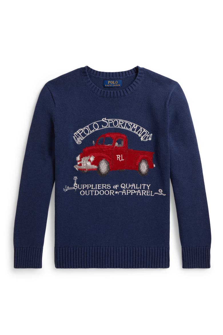 Kids' Logo Cotton Sweater, Main, color, RUSTIC NAVY MULTI