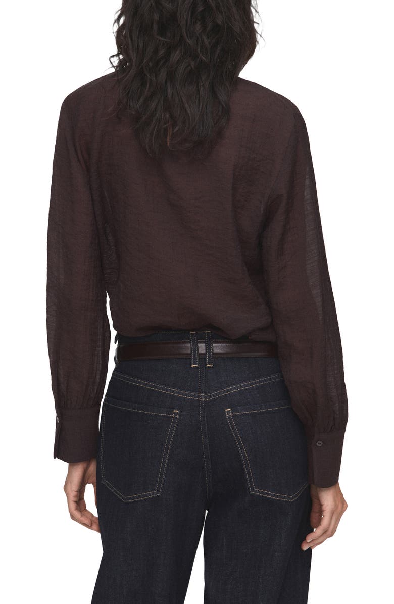 MANGO Tie Neck Textured Shirt, Alternate, color, Chocolate