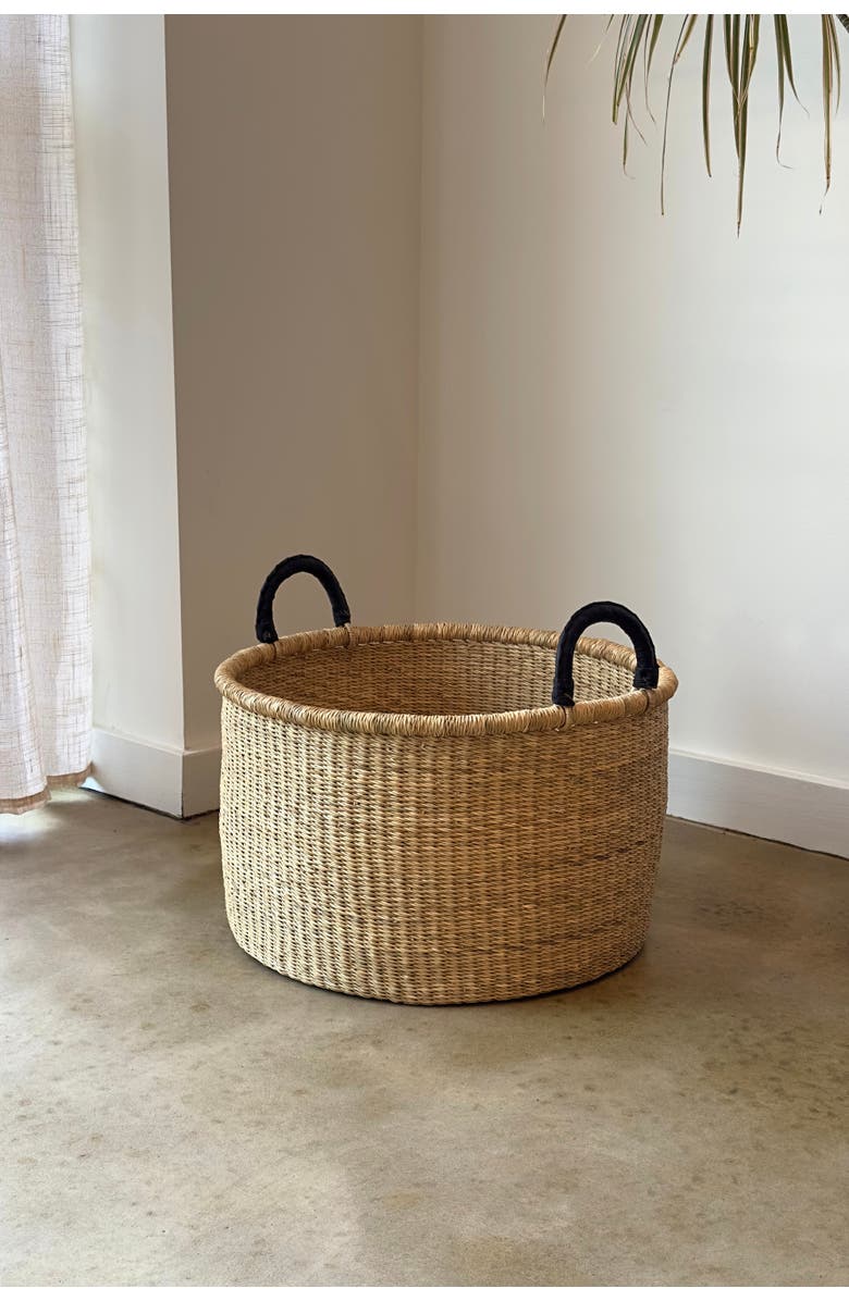 Mbare Handwoven Hamper with Leather Handles, Alternate, color, Natural