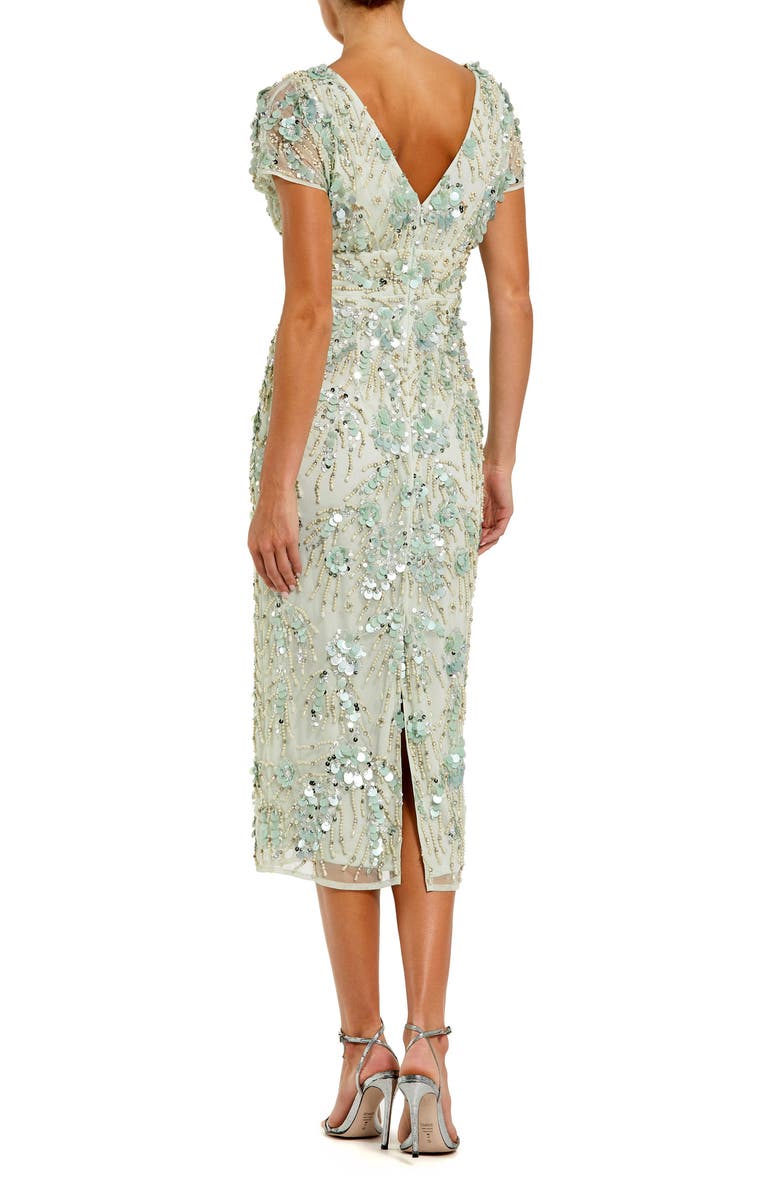 Mac Duggal Embellished Mesh Fitted Short Sleeve Midi Dress, Alternate, color, Sage