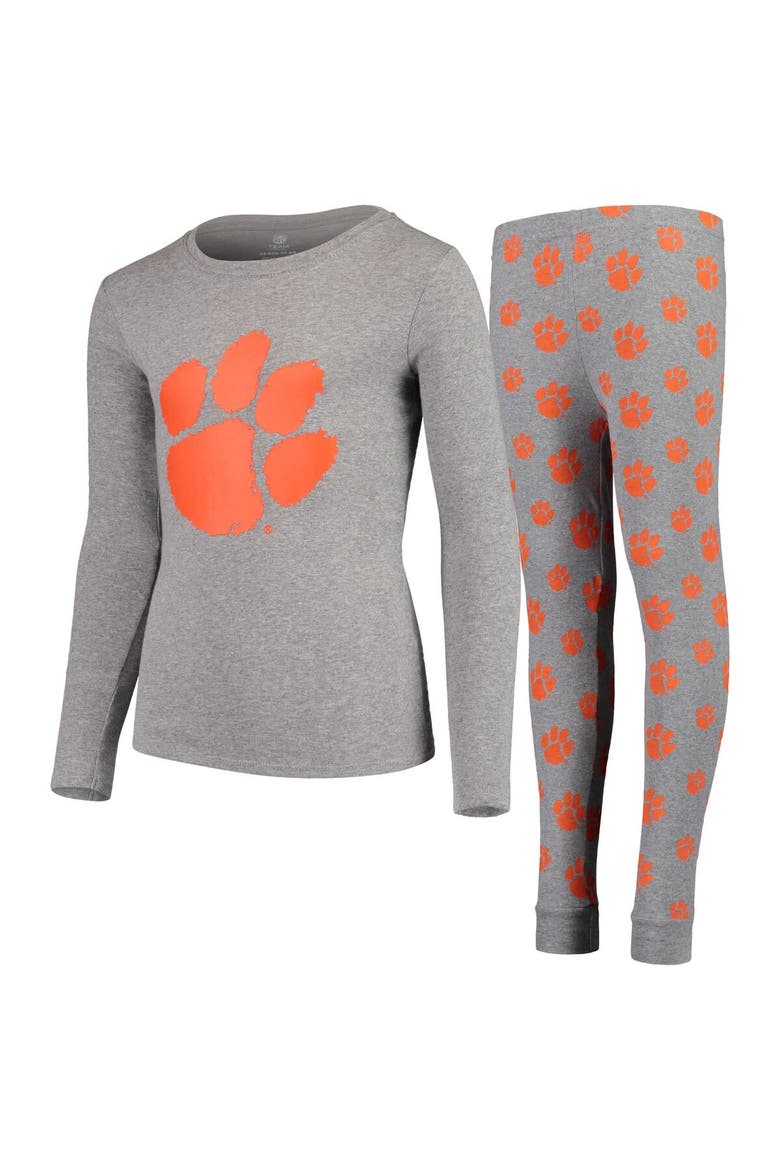 Youth Heathered Gray Clemson Tigers Long Sleeve T-Shirt & Pant Sleep Set, Main, color, Gray