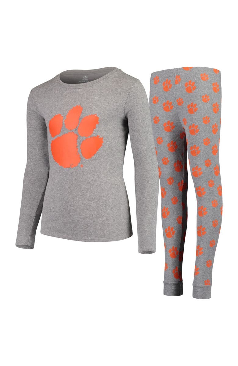 Outerstuff Youth Heathered Gray Clemson Tigers Long Sleeve T-Shirt & Pant Sleep Set, Main, color, Gray