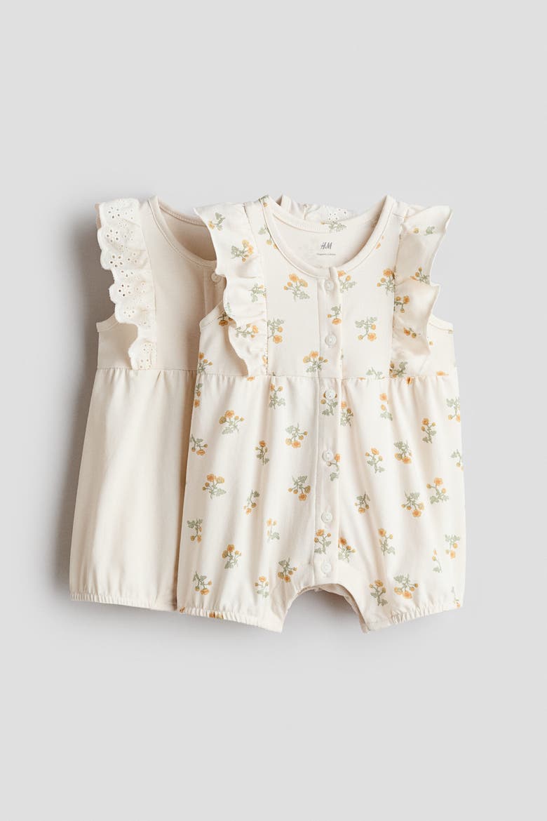 2-pack Frill-detail Romper Suits, Main, color, Cream/floral