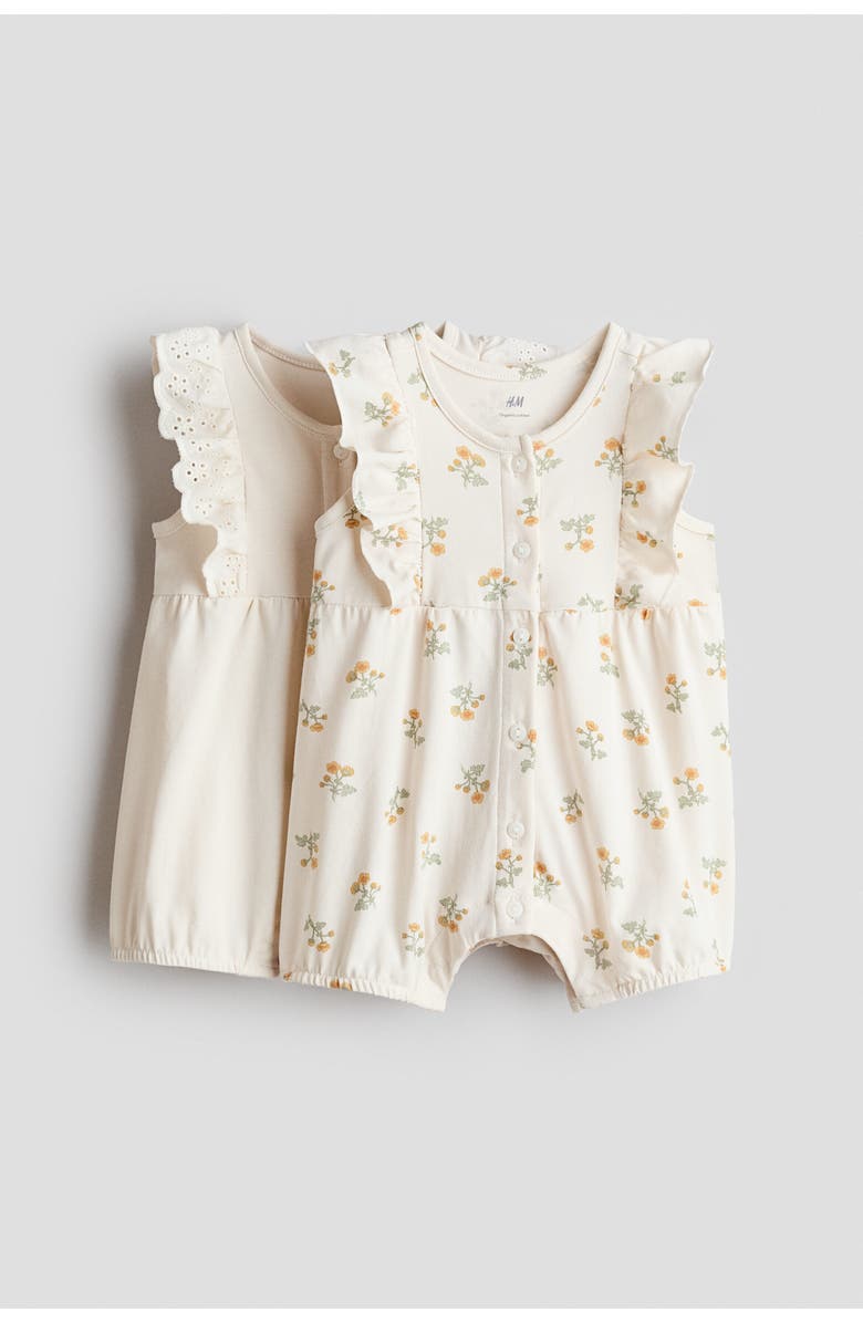 H&M 2-pack Frill-detail Romper Suits, Main, color, Cream/Floral