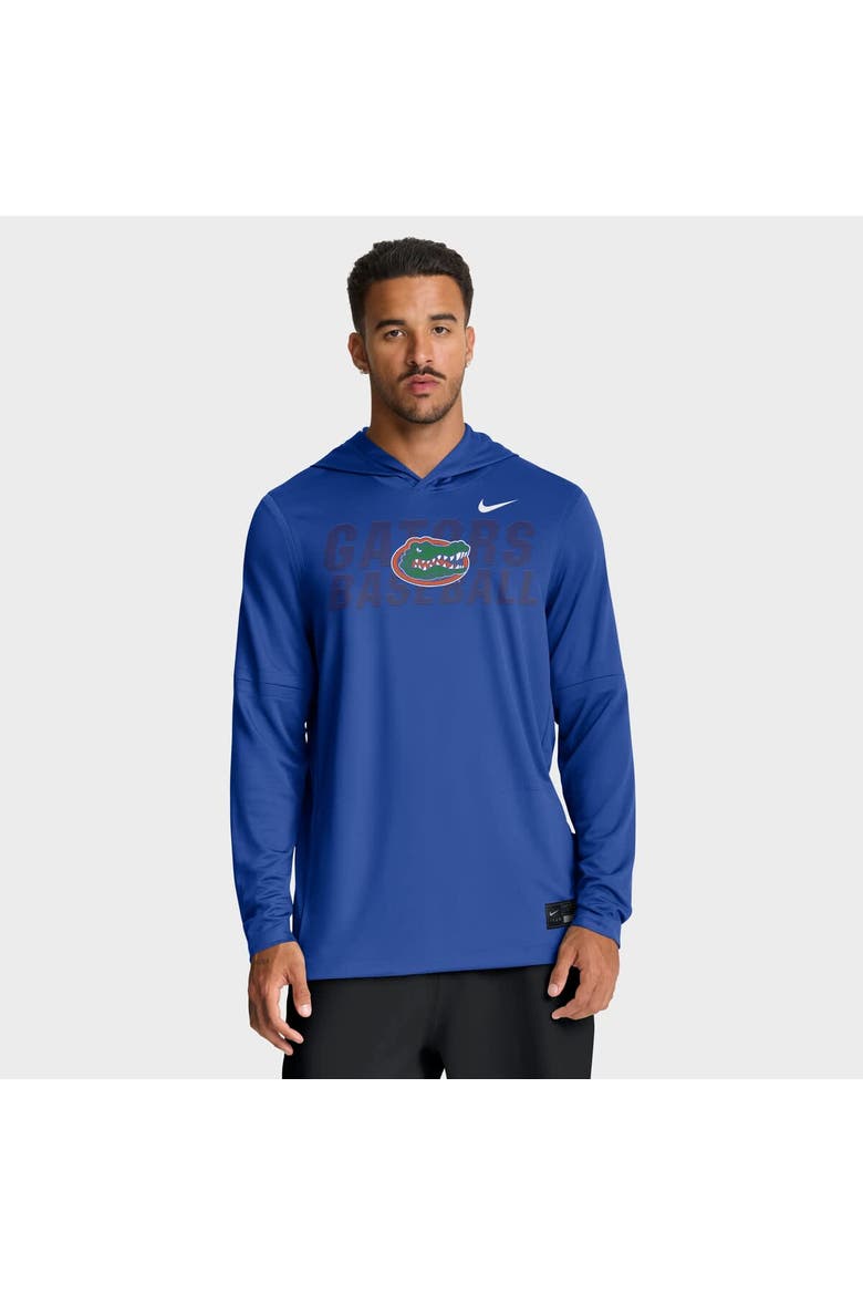 Men's Nike Royal Florida Gators Dugout Dri-FIT Long Sleeve Hooded T-Shirt, Main, color, Royal