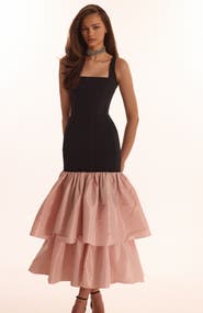 Milla Fitted Formal Occasion Maxi Dress with Tiered Puffy Skirt