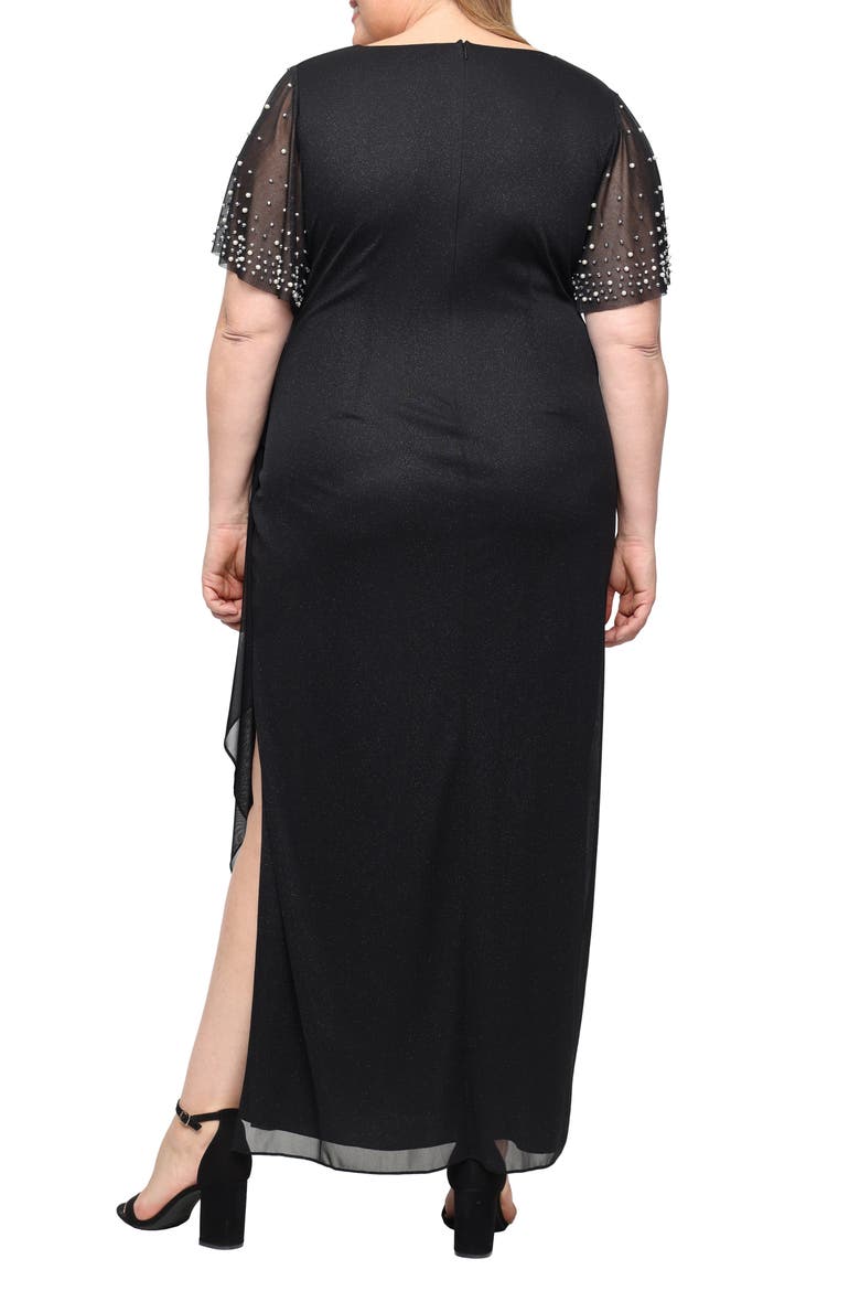 Metallic Embellished Flutter Sleeve Cocktail Dress, Alternate, color, BLACK