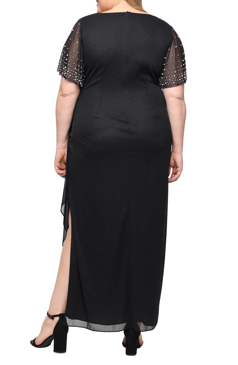 Alex Evenings Metallic Embellished Flutter Sleeve Cocktail Dress, Alternate, color, Black