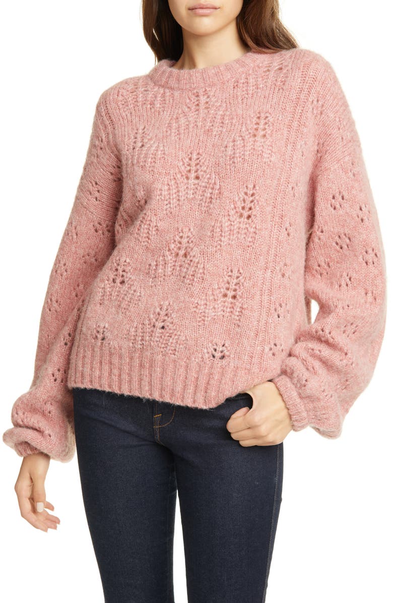 Joie Lihui Pointelle Detail Balloon Sleeve Wool & Alpaca Sweater, Main, color, 