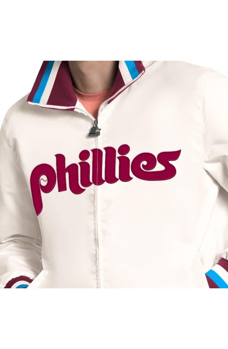STARTER Men's Starter White Philadelphia Phillies The Captain Cooperstown Logo Full-Zip Varsity Jacket, Alternate, color, White