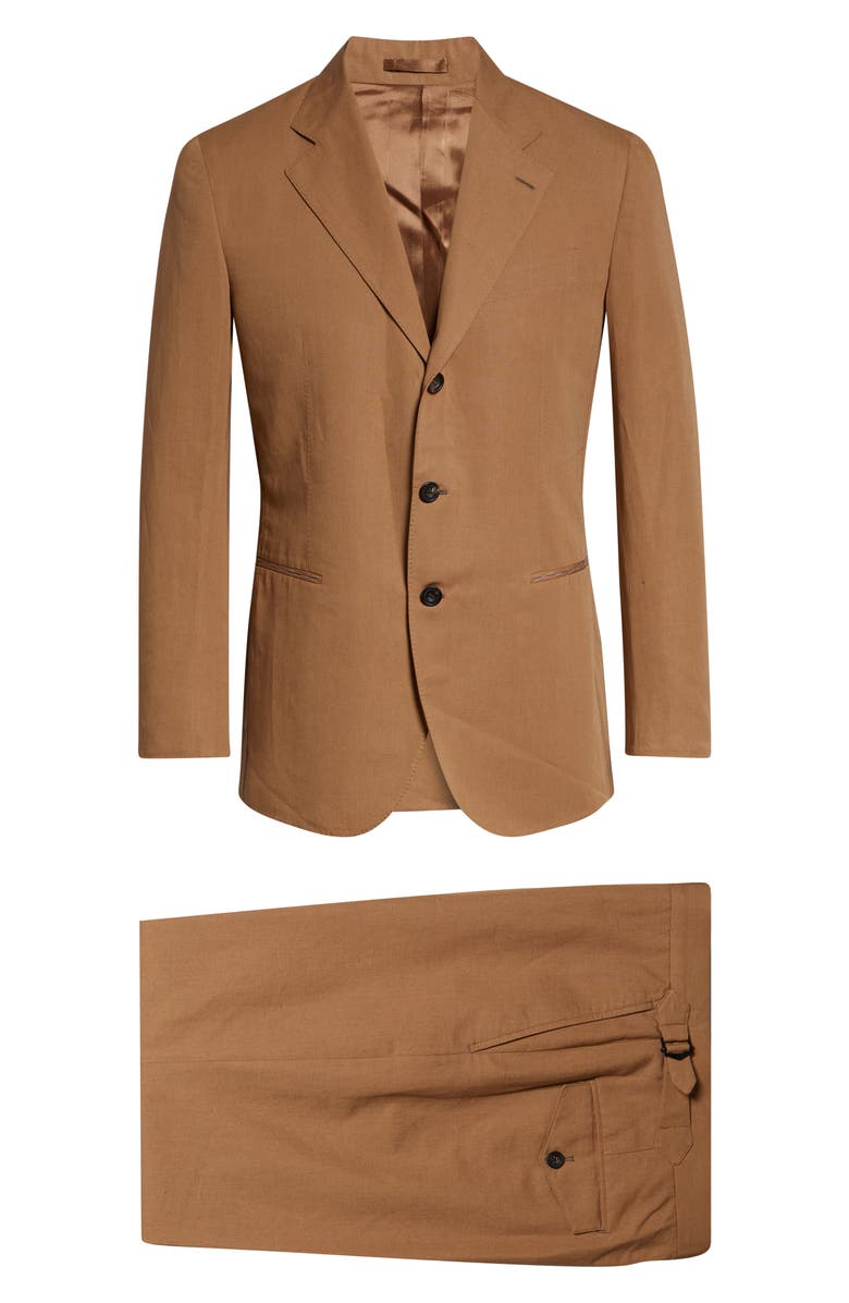 J. Mueser Waverly Tapered Sueded Cotton & Linen Suit, Main, color, Tan