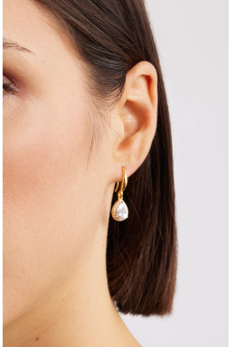 Cubic Zirconia Teardrop Earrings, Alternate, color, CLEAR- GOLD
