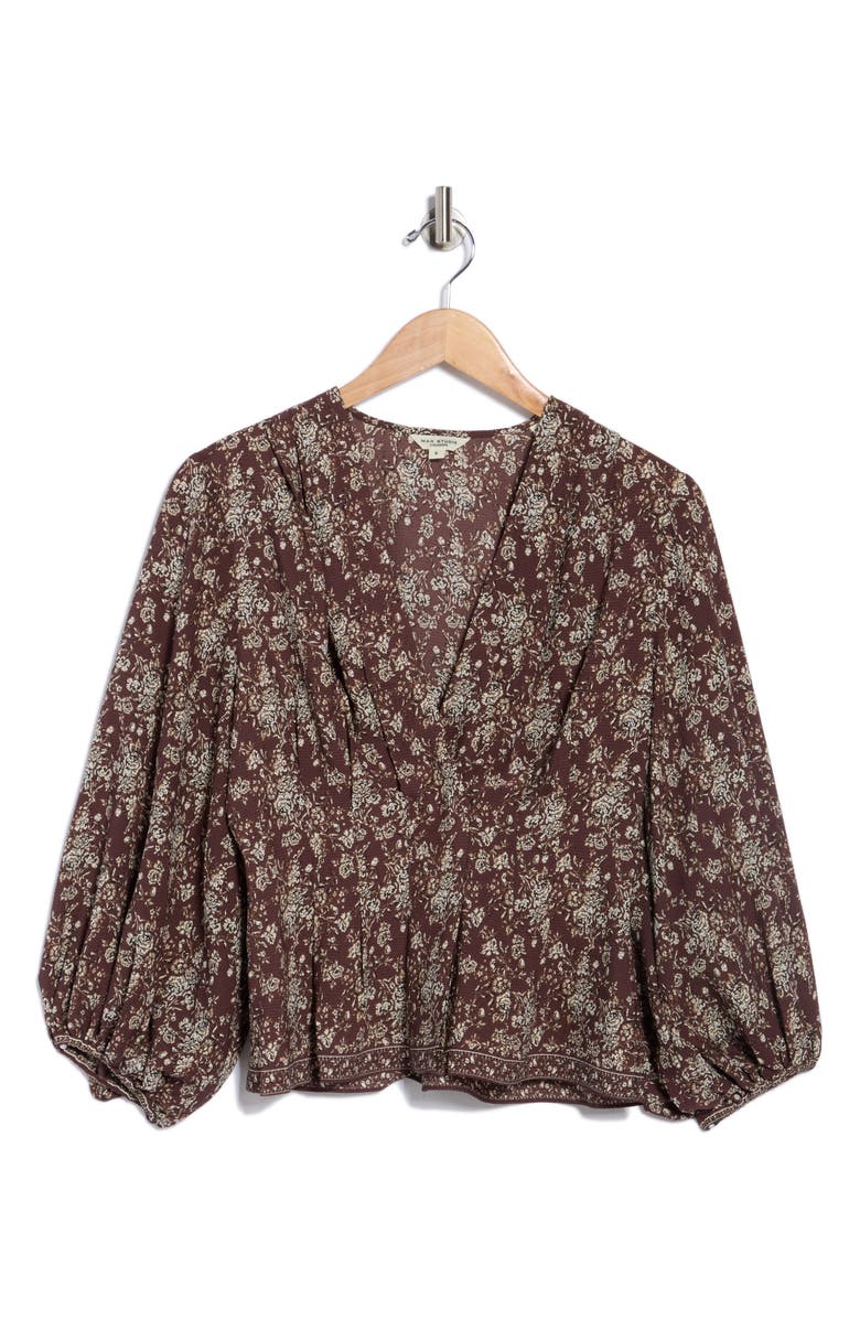 MAX STUDIO Floral Balloon Sleeve Top, Alternate, color, Choc Sm Rosette Toile