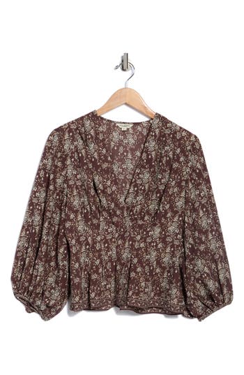 Max Studio Floral Balloon Sleeve Top In Multi