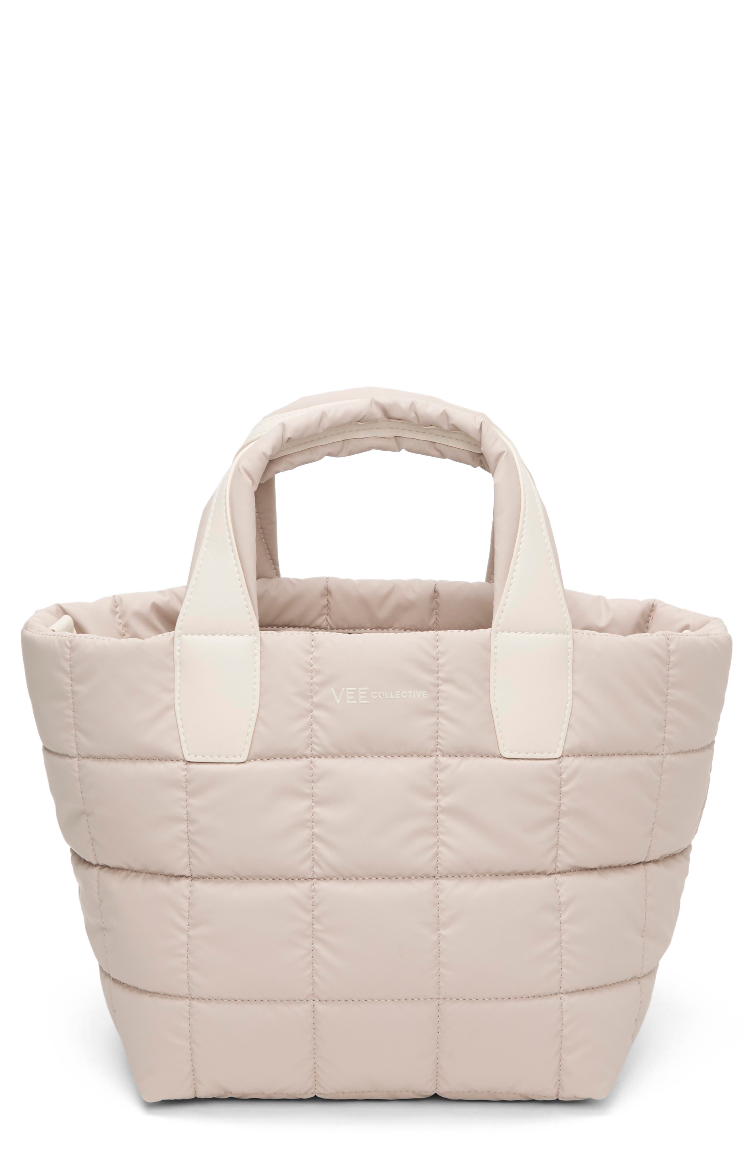 VeeCollective Small Porter Quilted Recycled Nylon Tote, Main, color, Soft Taupe