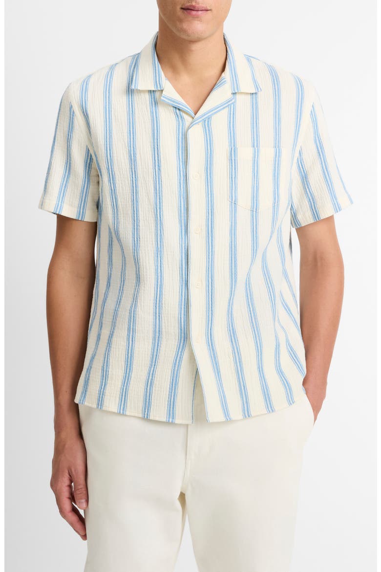 Cabana Stripe Stretch Cotton Camp Shirt, Main, color, BLANCO/CABO BLUE