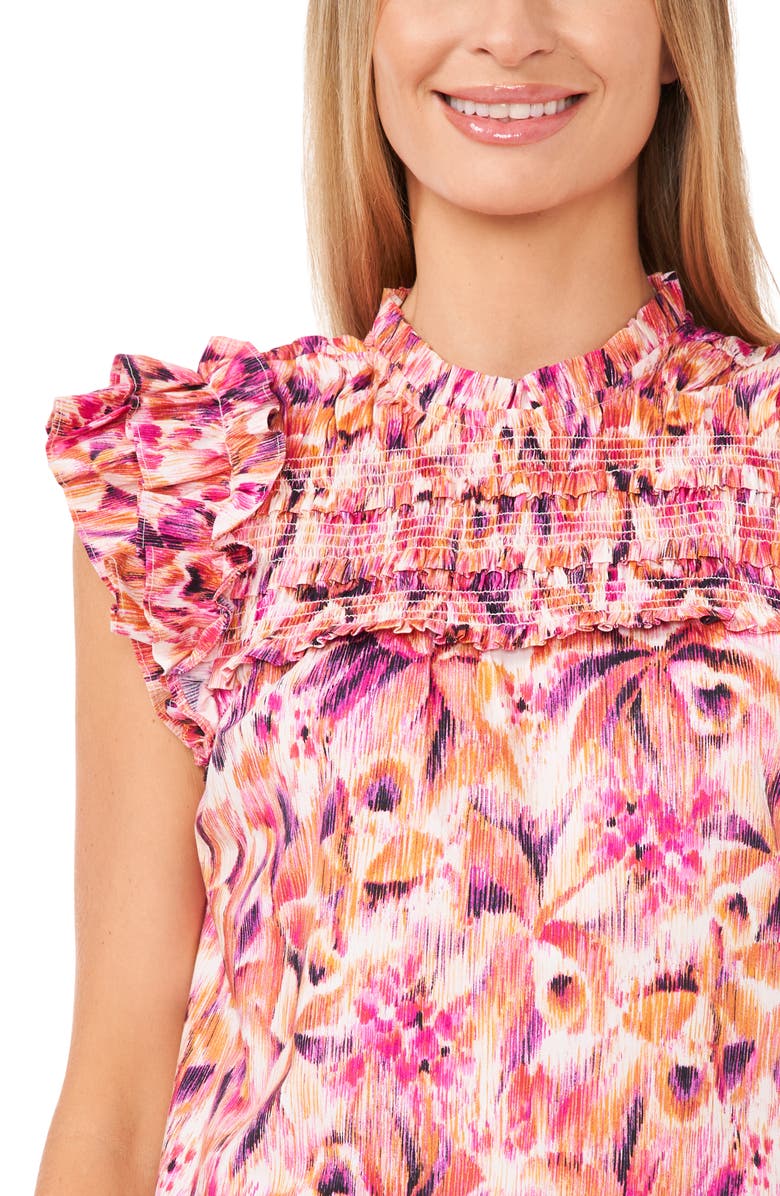 CeCe Printed Smocked Flutter Sleeve Top, Alternate, color, 