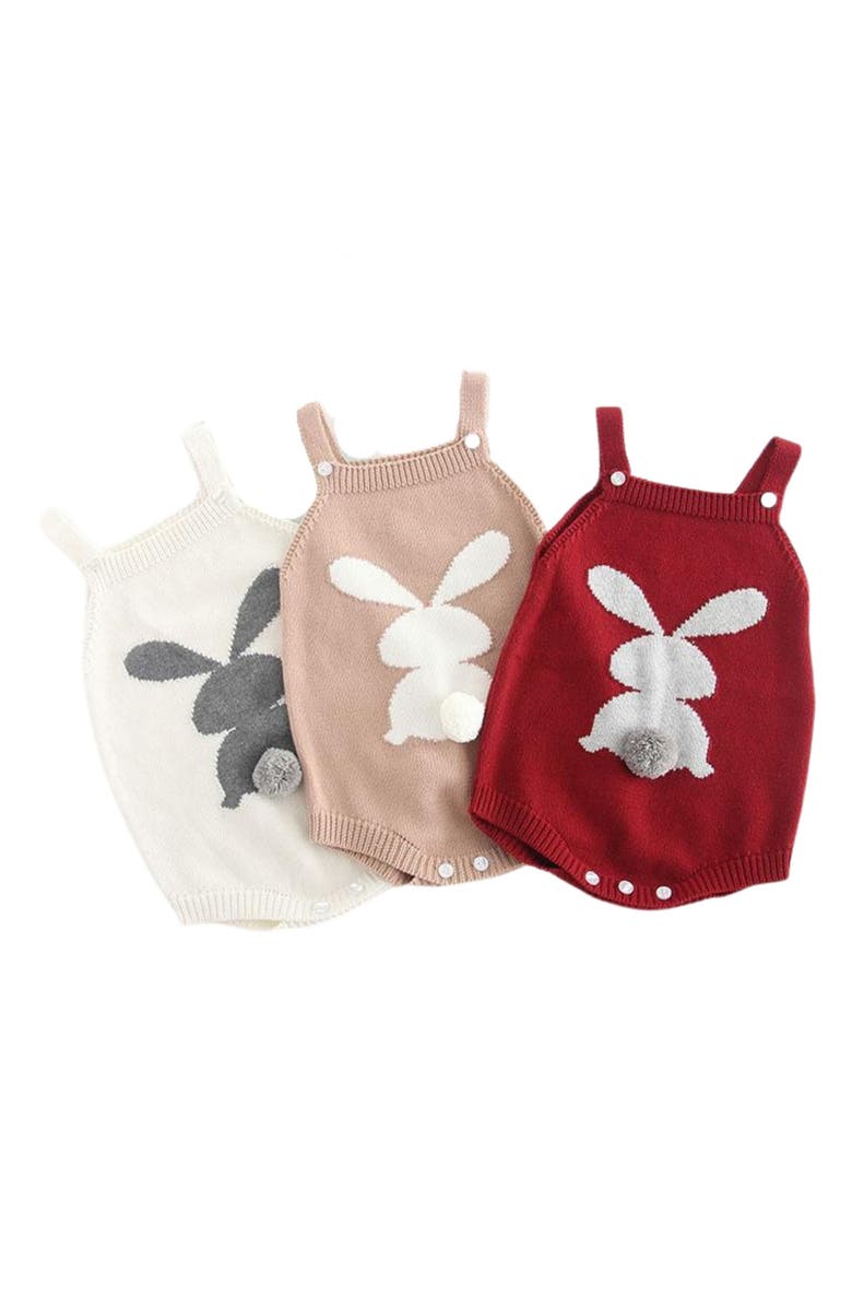 Ashmi & Co. Emilia Bunny Appliqué Cotton Sweater Romper, Alternate, color, 