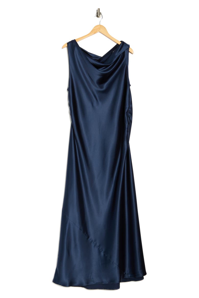One-Shoulder Satin Maxi Dress, Alternate, color, NAVY