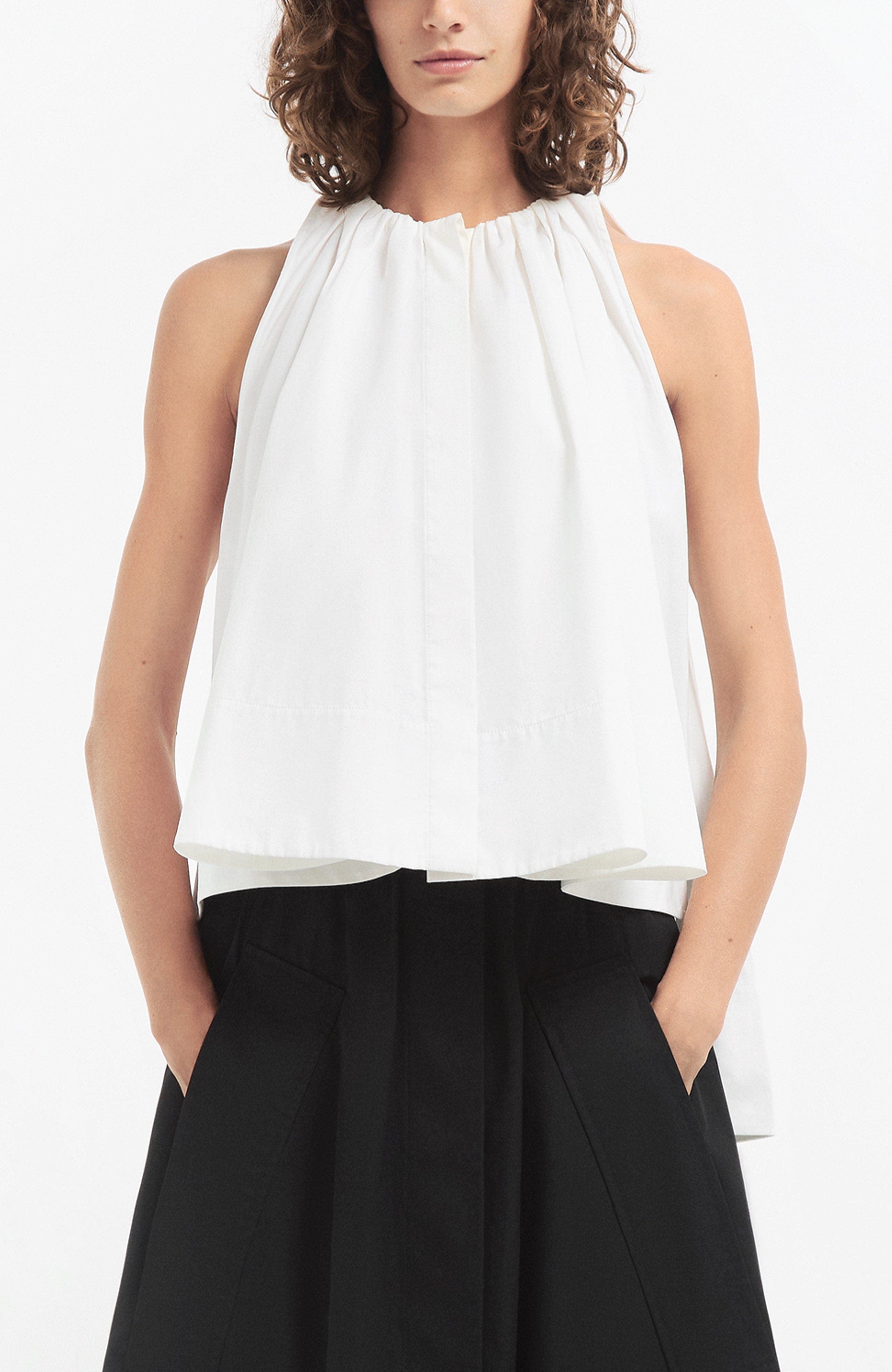 Gathered Tunic Shirt in Cotton Sateen - image 3