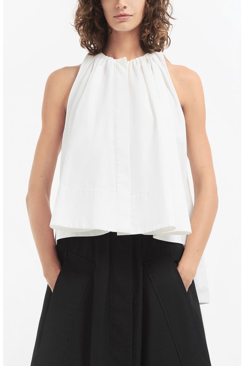 Gathered Tunic Shirt in Cotton Sateen, Main, color, White