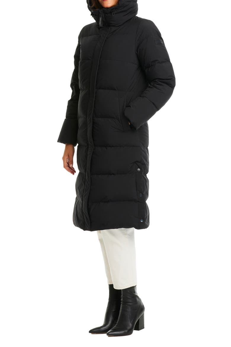 Water Resistant 700 Fill Power Down Hooded Long Coat, Alternate, color, BLACK