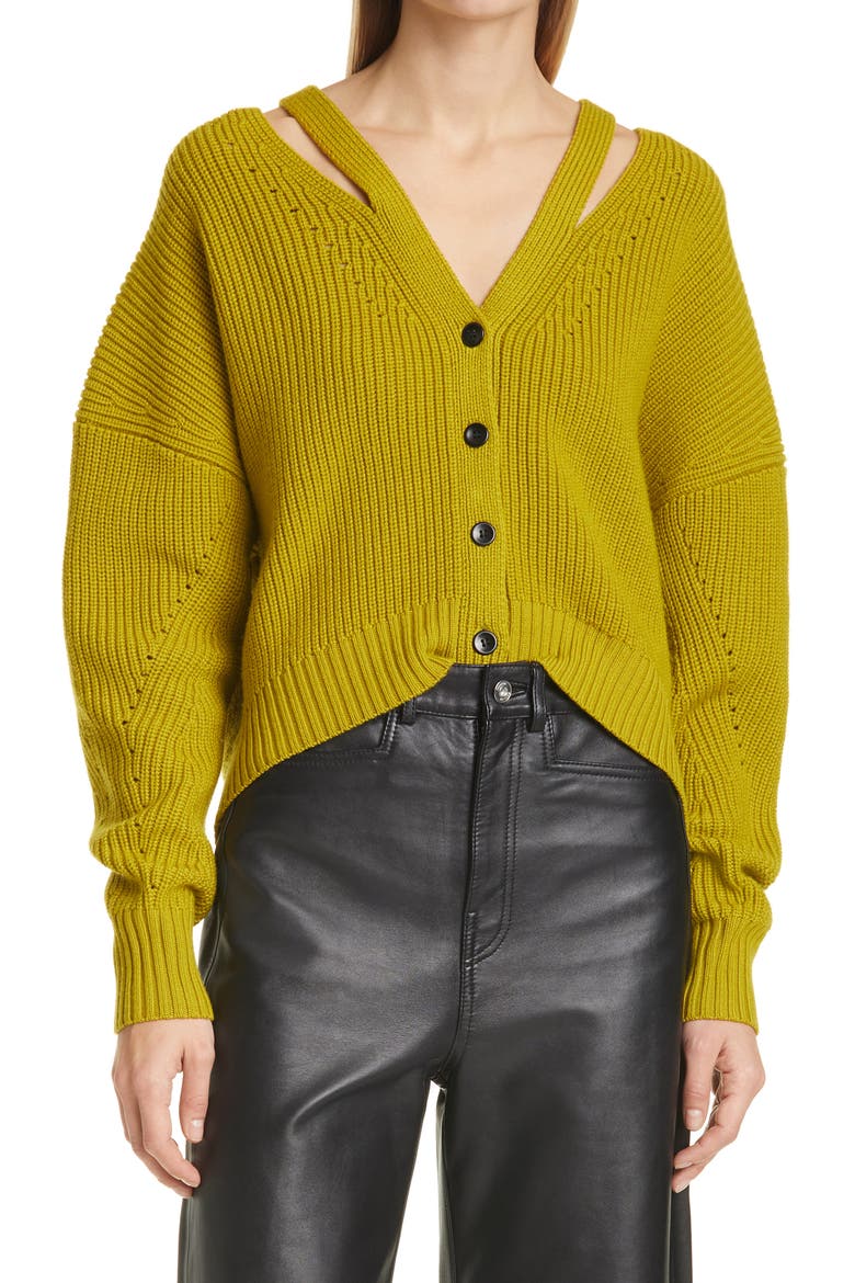 Cut Out Button Back Wool Cardigan, Main, color, ACID GREEN