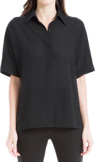 MAX STUDIO Textured Mini Grid Button-Up Shirt | Nordstromrack
