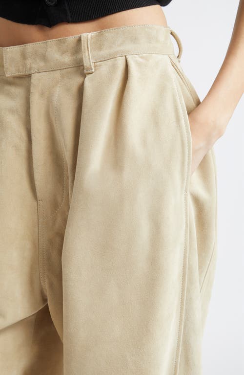 R13 Pleated Wide Leg Suede Pants In Neutral