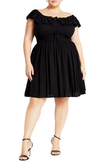 City Chic Tahitian Ruffle Off The Shoulder Minidress