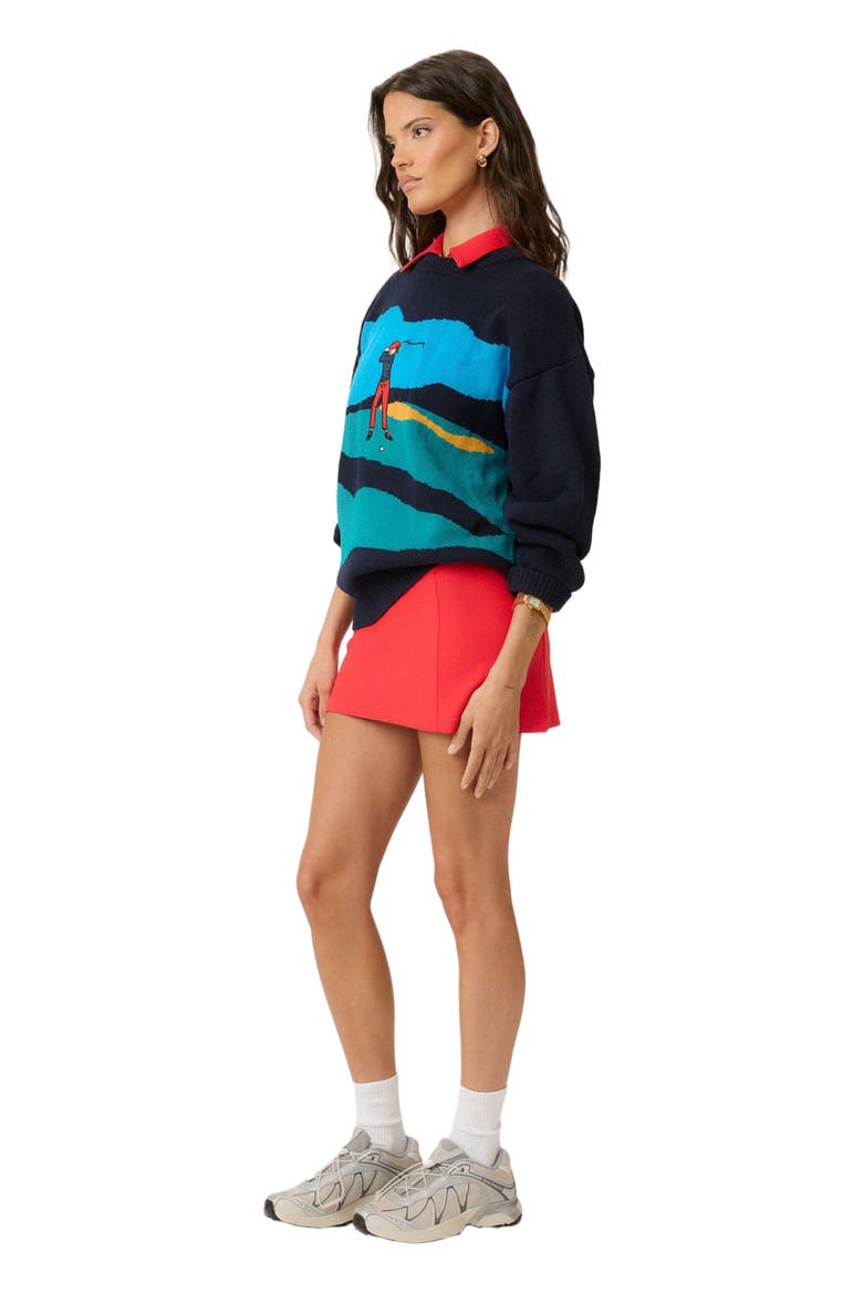 Golf Scene Sweater, Alternate, color, Blue