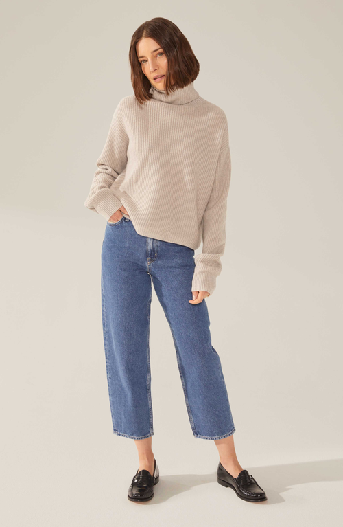 Italic Ellie Chunky Cashmere Turtleneck Sweater In Pebble Grey