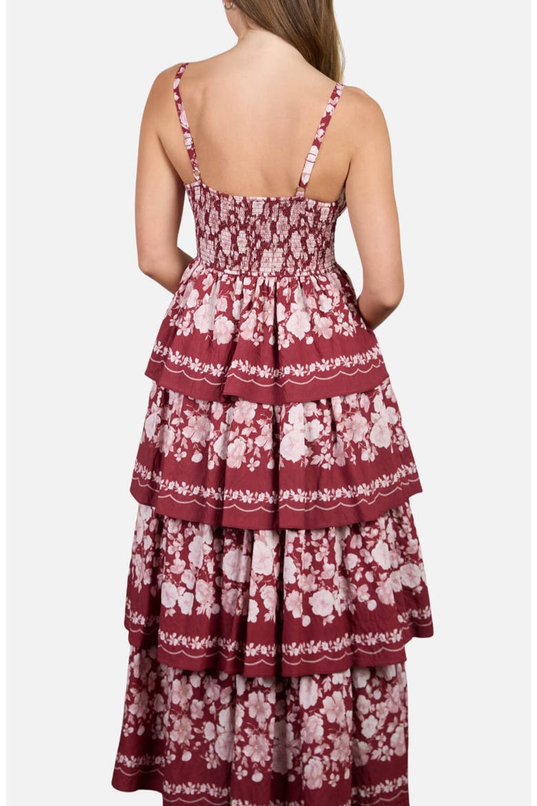 Floral Tiered Midi Dress, Alternate, color, BURGUNDY