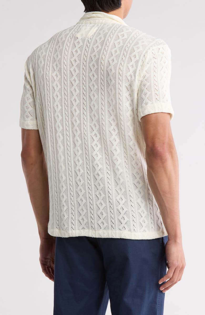 DENIM AND FLOWER Textured Relaxed Fit Knit Short Sleeve Button-Up Shirt, Alternate, color, Off White