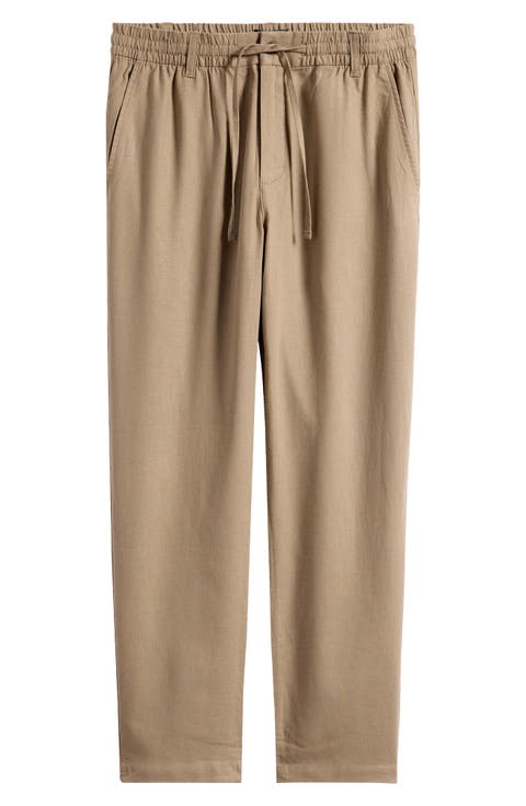 Straight Leg Linen Blend Drawstring Pants