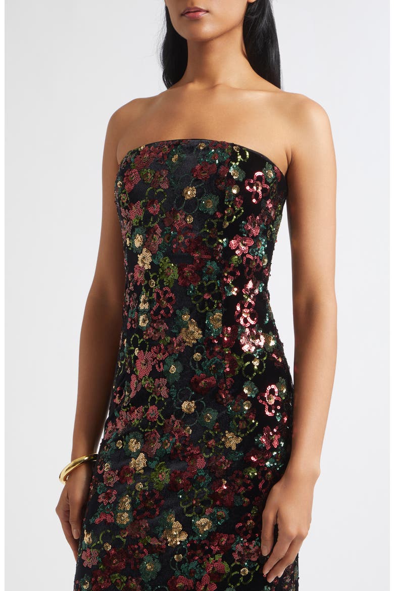 Natalie Strapless Floral Sequin Midi Dress, Alternate, color, FLORAL SEQUIN